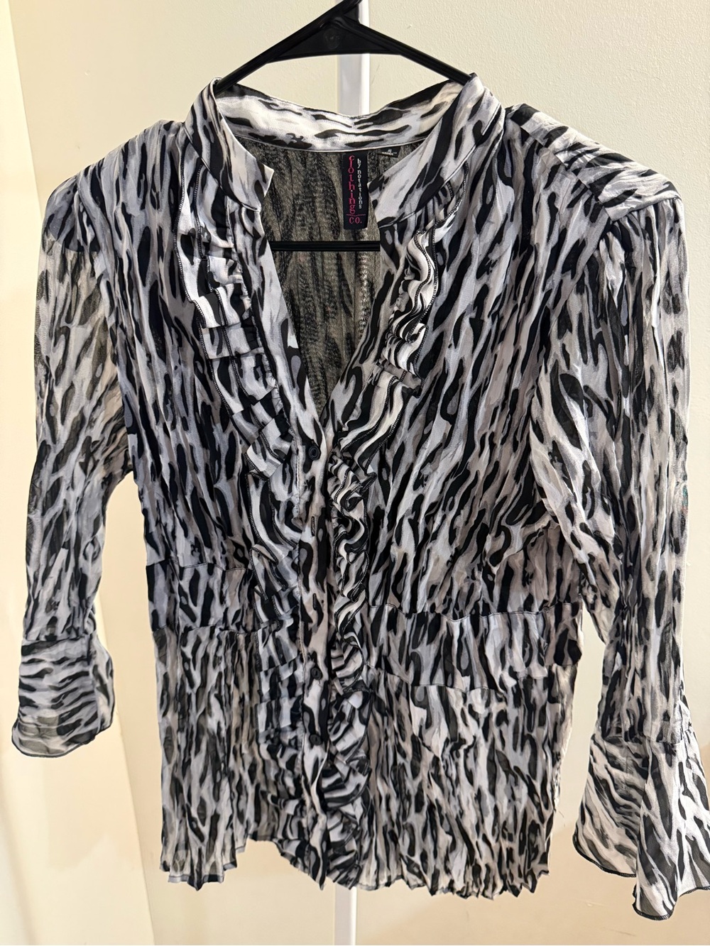 Ruffled Black & White Animal Print Blouse